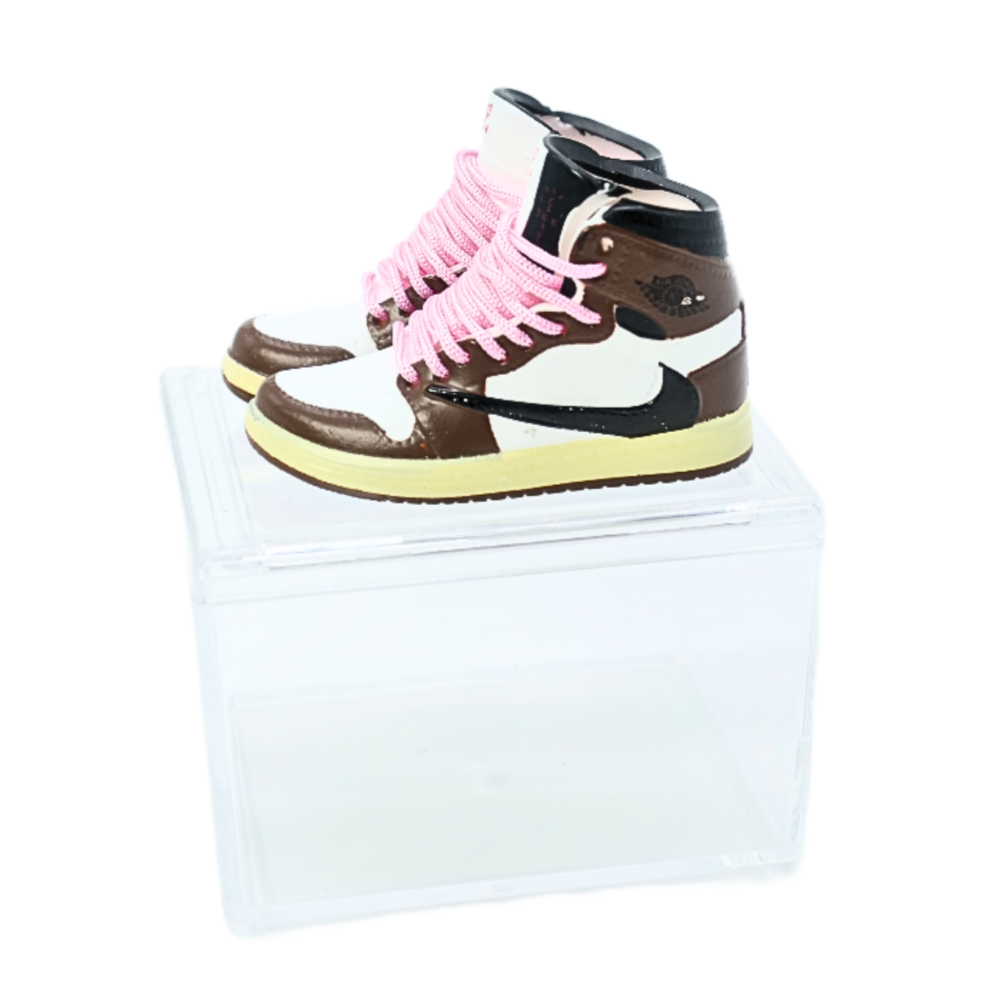 Miniature Sneakers - Nike Air Jordan 1 x Travis Scott Mocha (pink laced)